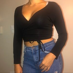 Black Wrap Tie Top